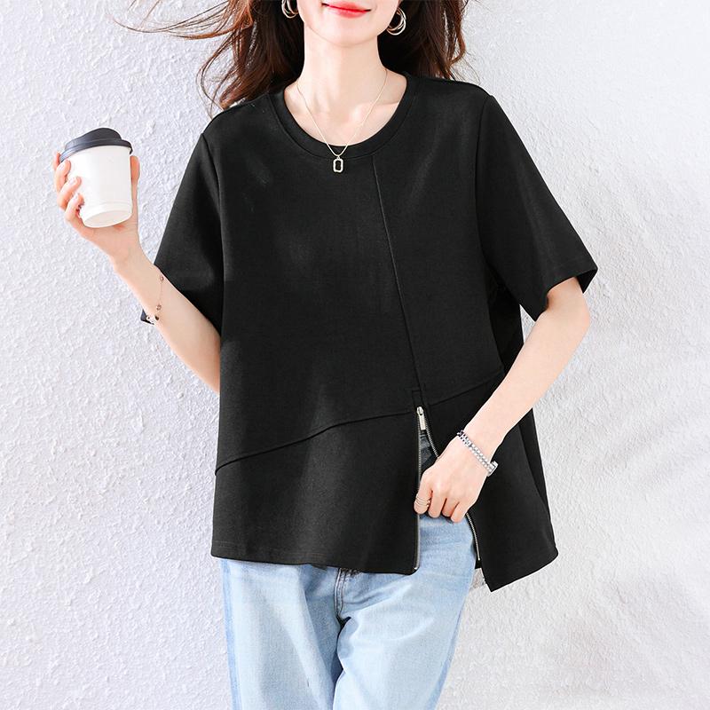 Dimanaf 2025 Новые летние футболки больших размеров, модные женские асимметричные свободные топы с коротким рукавом