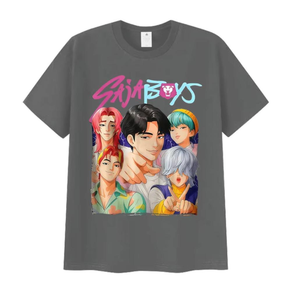 K-pop Saja Boys Охотники на демонов Фильмы 2025 Графическая футболка Мужская Женская Ретро Харадзюку Круглый вырез Оверсайз Хлопковая футболка Летние топы