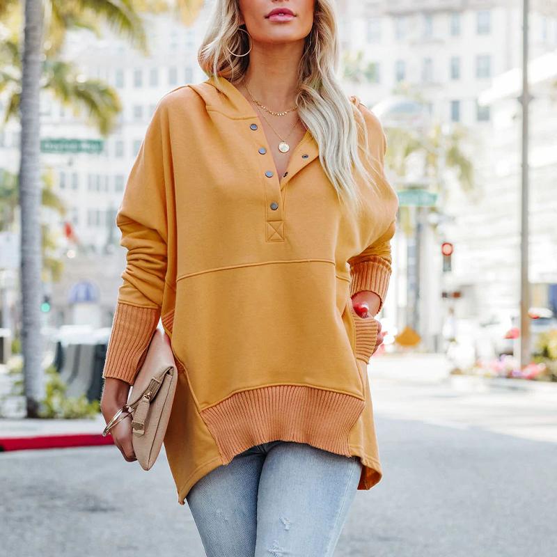 Женская толстовка, модный топ с v-образным вырезом и капюшоном, рукавами «летучая мышь», повседневный свободный пуловер с резьбой