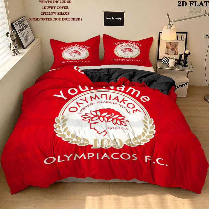 Custom Olympiacos F.C Bedding Quilt Set Quilt Cover Pillowcase Home Decoration Birthday Gift (1 * duvet cover + 2 * pillowcase, without core)