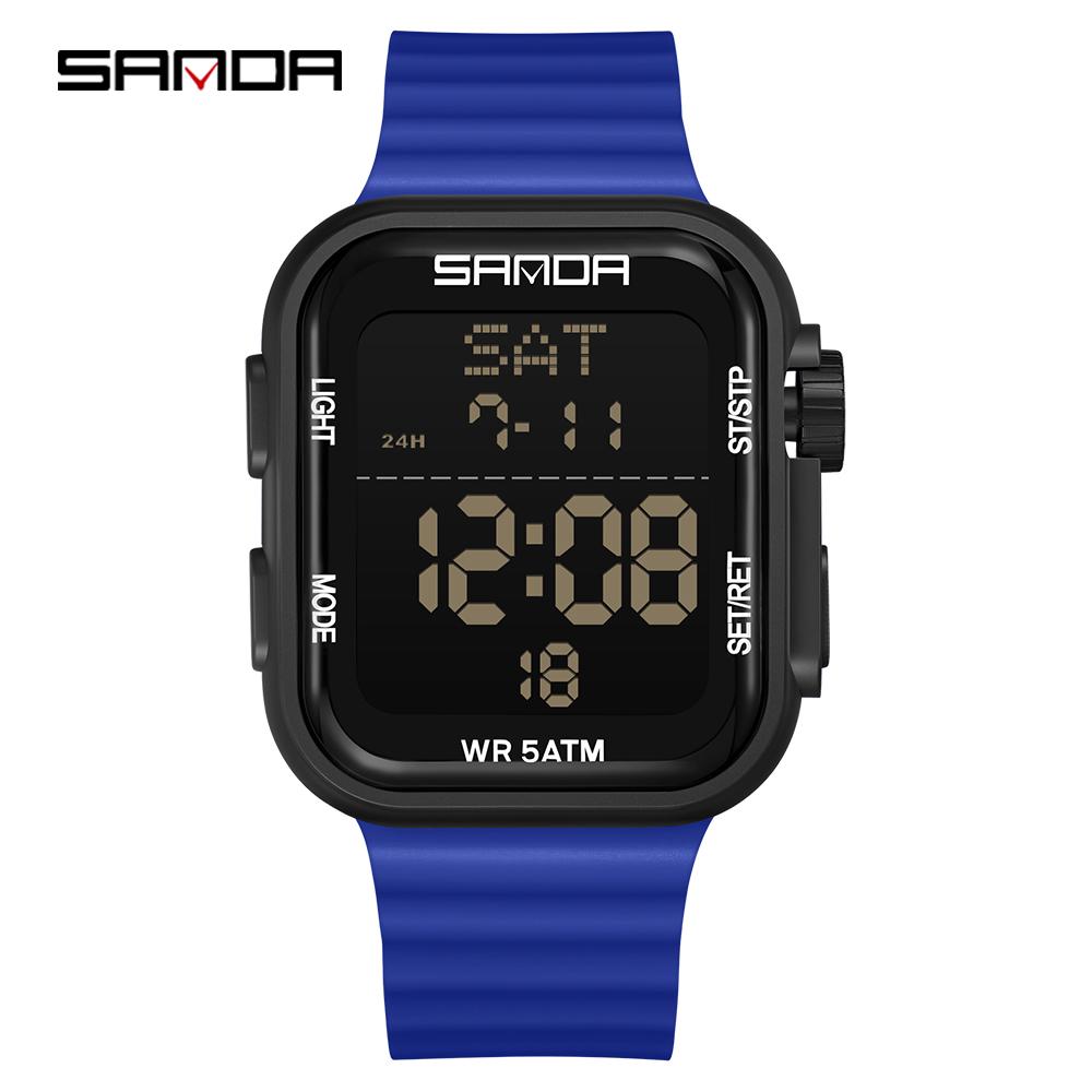 SANDA 9507 Digital Watch Multi-function Alarm Clock Luminous Waterproof Silicone Wristwatch Casual Students Electronic Watches