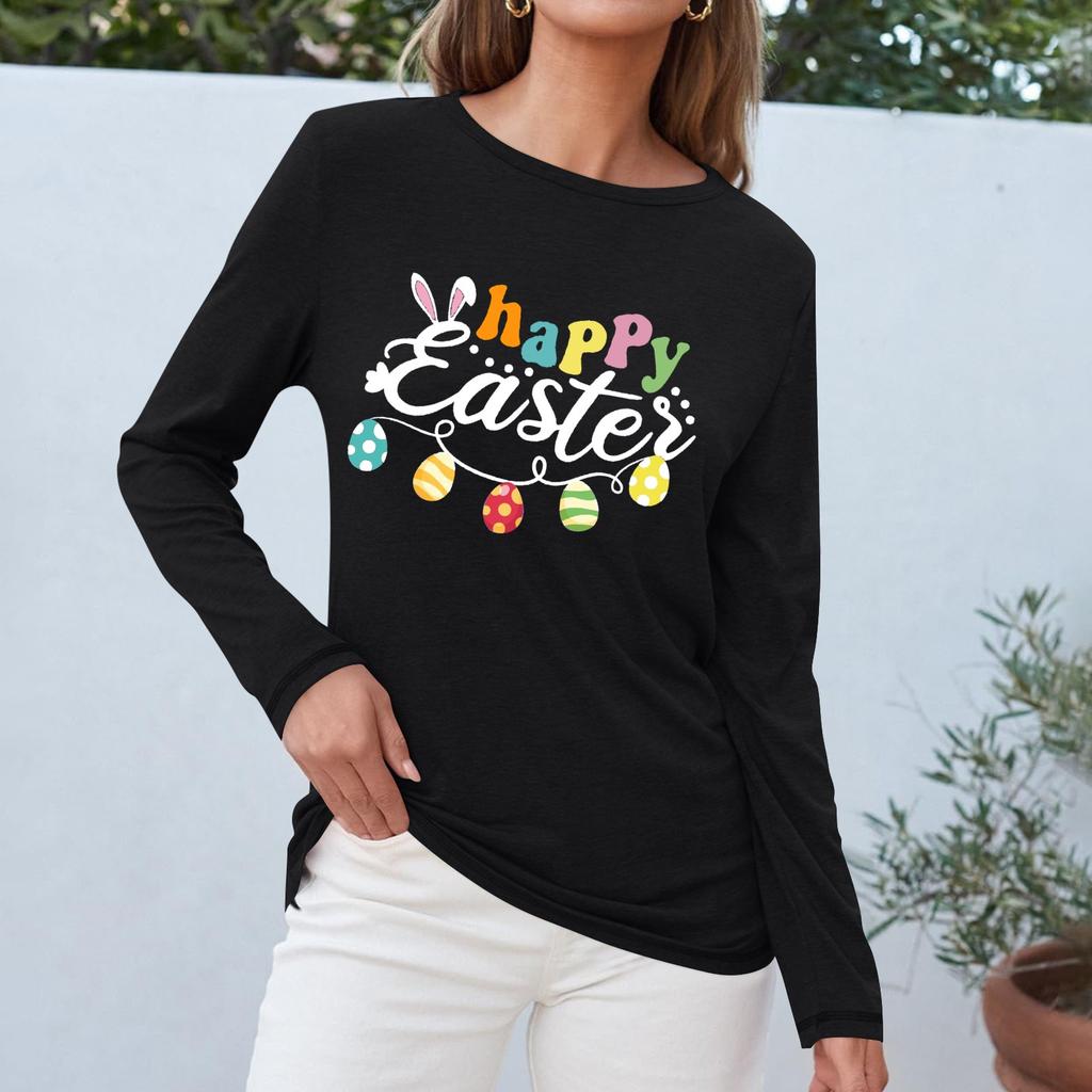 Long Sleeve Shirts For Women Easter Carnival Print Graphic Tees Blouses Casual Basic Tops Pullover