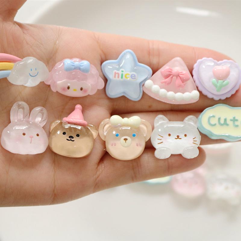 10Pcs New Cute Cartoon Mini Bear Rabbit Flat Back Resin Scrapbook Diy Jewelry Hairpin Craft Decoration Accessories A59