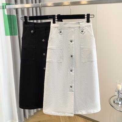 Весенние джинсовые юбки больших размеров Женская одежда Карманы Мода А-силуэт Джинсовая юбка Высокая талия Пуговица