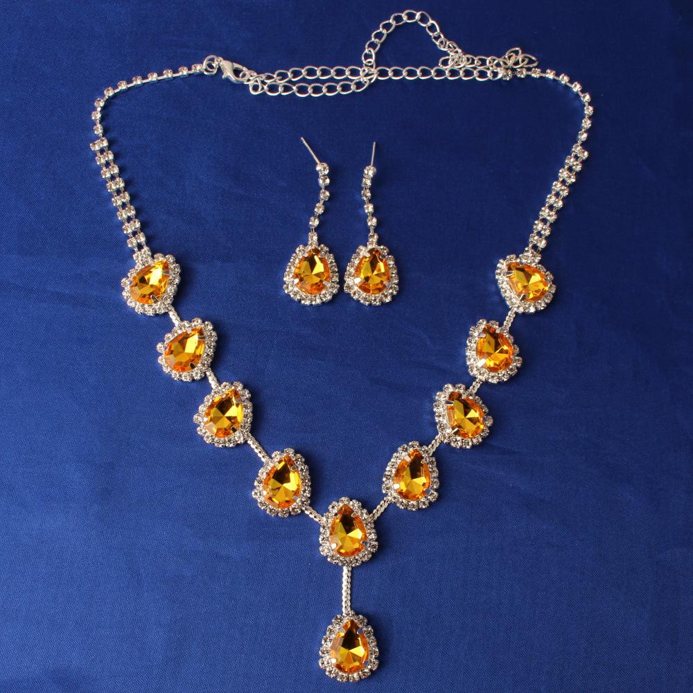 Европейская и американская мода, набор ожерелья и серег «Капля» с цветными бриллиантами - Свадебные украшения