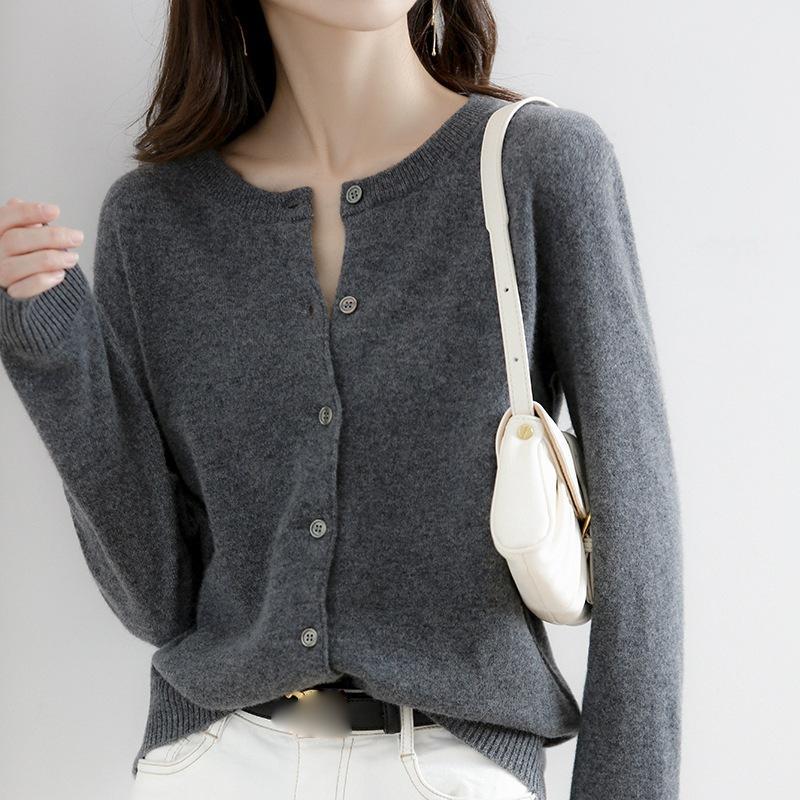 Круглый вырез вязаный кардиган женский осенний иностранный стиль ленивый свободный топ больших размеров корейский свитер куртка