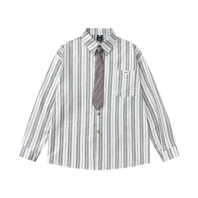 Striped Cotton Long Sleeve Shirt Loose Fit Casual Top Men Women Teenagers