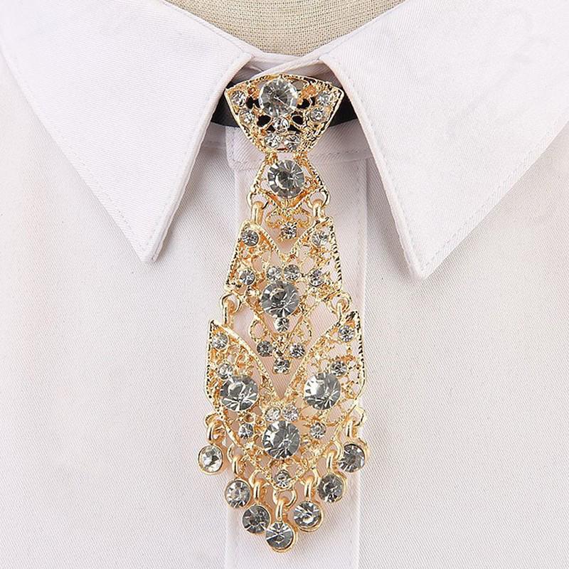 Small Tie with Colored Diamonds and Metal On White EMA