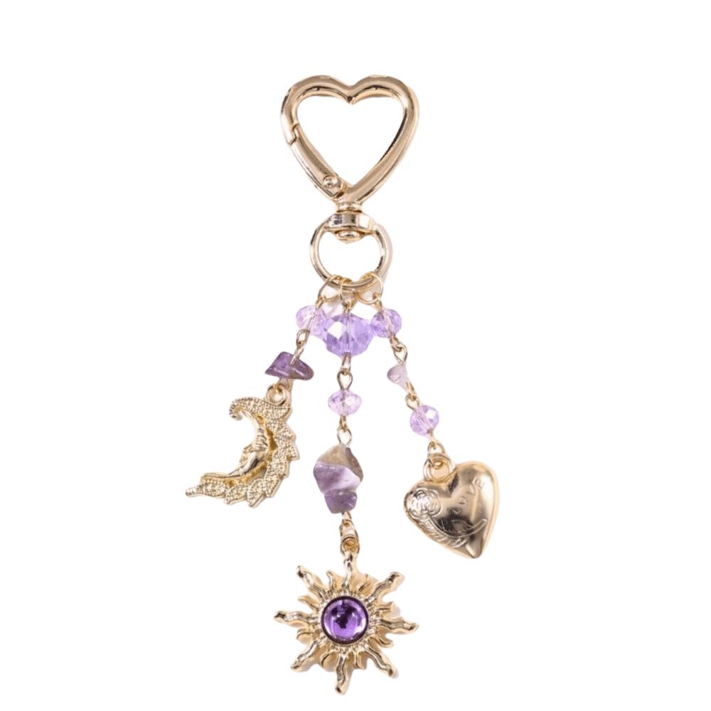 Vintage Zinc Zinc Alloy Beaded Bag Charm Shiny Pendant Keychain Boho Style Key Ring Daily Wear