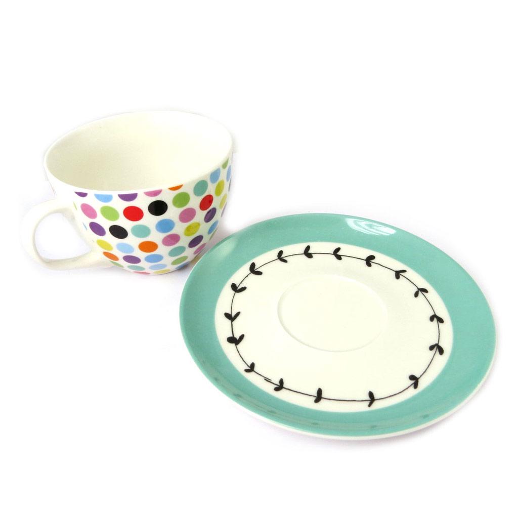 Les Trésors De Lily [N8500] - Cup + Saucer 'Vintage Design' Multicolored Dots - Cup 11x7 Cm
