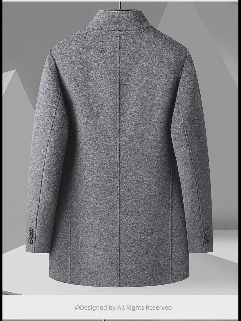 Мужское шерстяное пальто средней длины с мехом норки, съемной подкладкой из гусиного пуха и воротником-стойкой