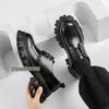 Male Leather Shoes Men's 2024 New Chunky Platform Retro Work Shoes Spring Autumn Low Top Man Casual Flats British Style Lace-up