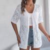 Женский модный однотонный вязаный кардиган с короткими рукавами и открытой рубашкой от солнца