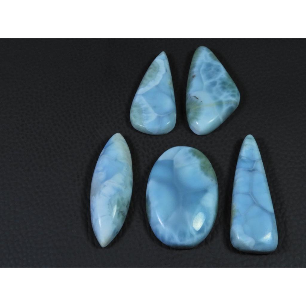 221Cts. Natural Larimar Pectolite Mix Cabochon Loose Gemstone 05 Pcs Lot C-828
