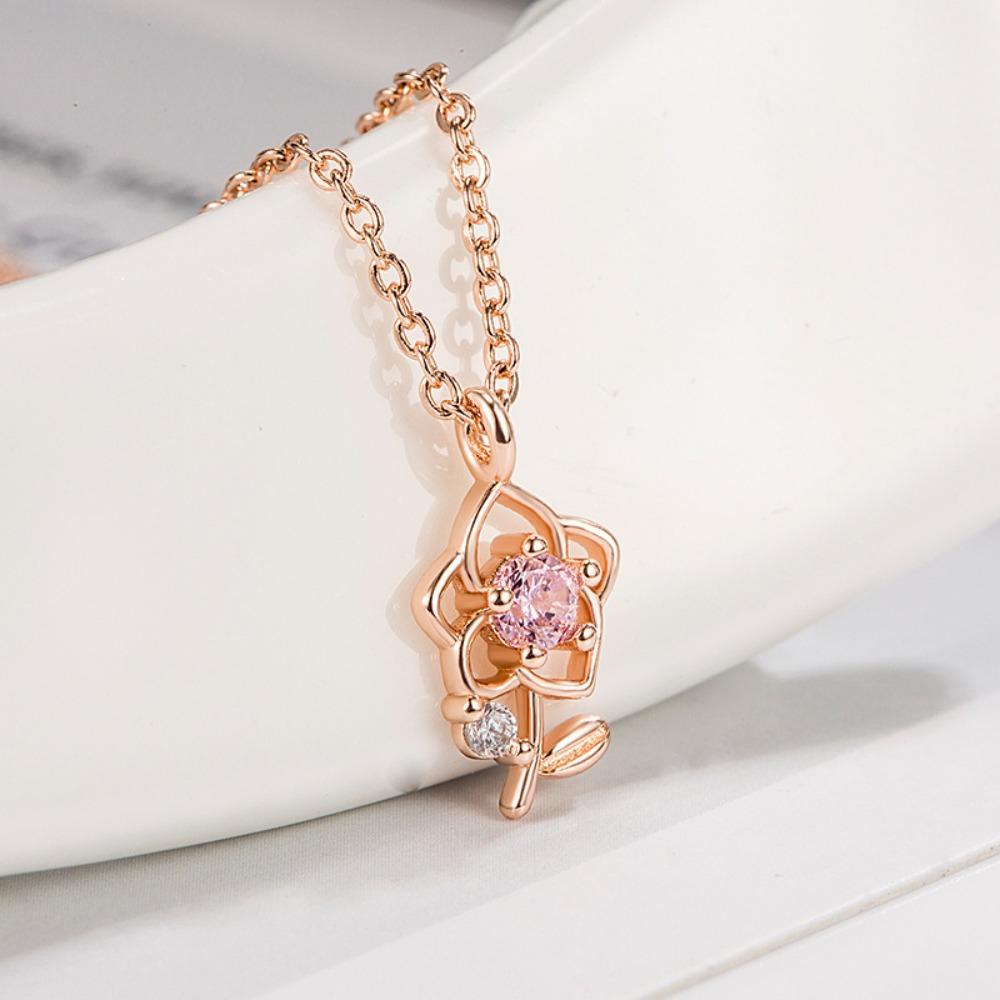 Romantic 3D Flower Choker Exquisite Clavicle Chain Sweet Pink Rose Necklace  Gift