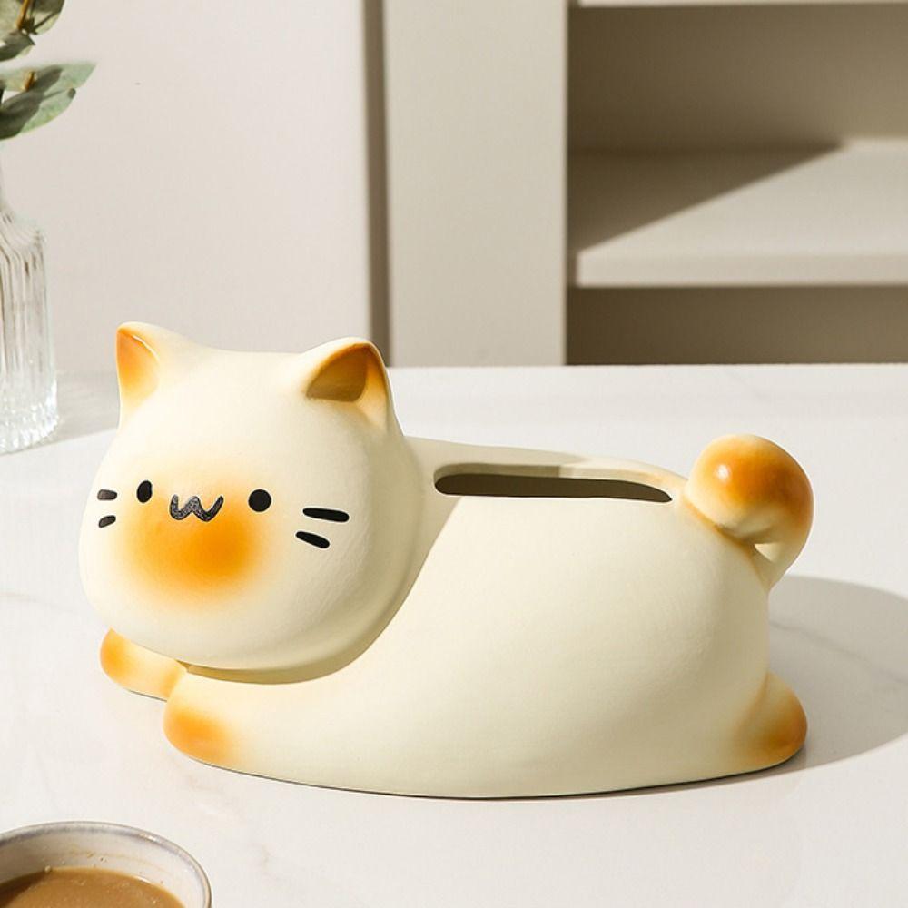 Cute Cat Tissue Box Ceramic Paper Storage Holder Napkin Organizer Coffee Shop