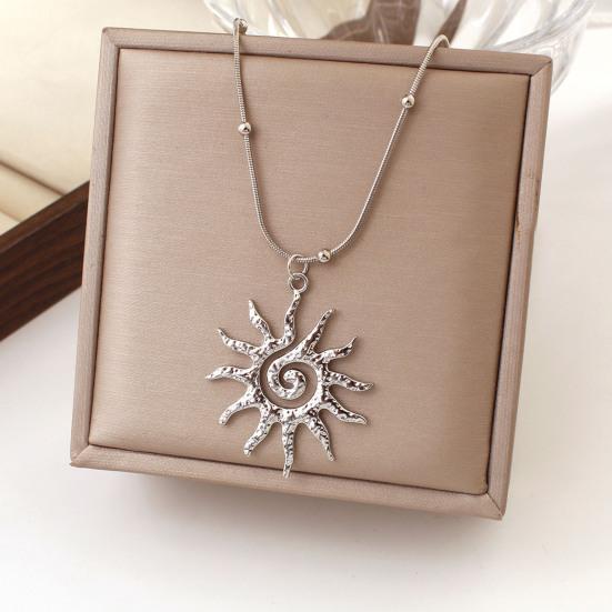 Yousheng Spiral Sun Pendant Necklace Titanium Steel Vintage Necklace Bohemian Sun Charm Necklace Prom Birthday Jewelry for Her