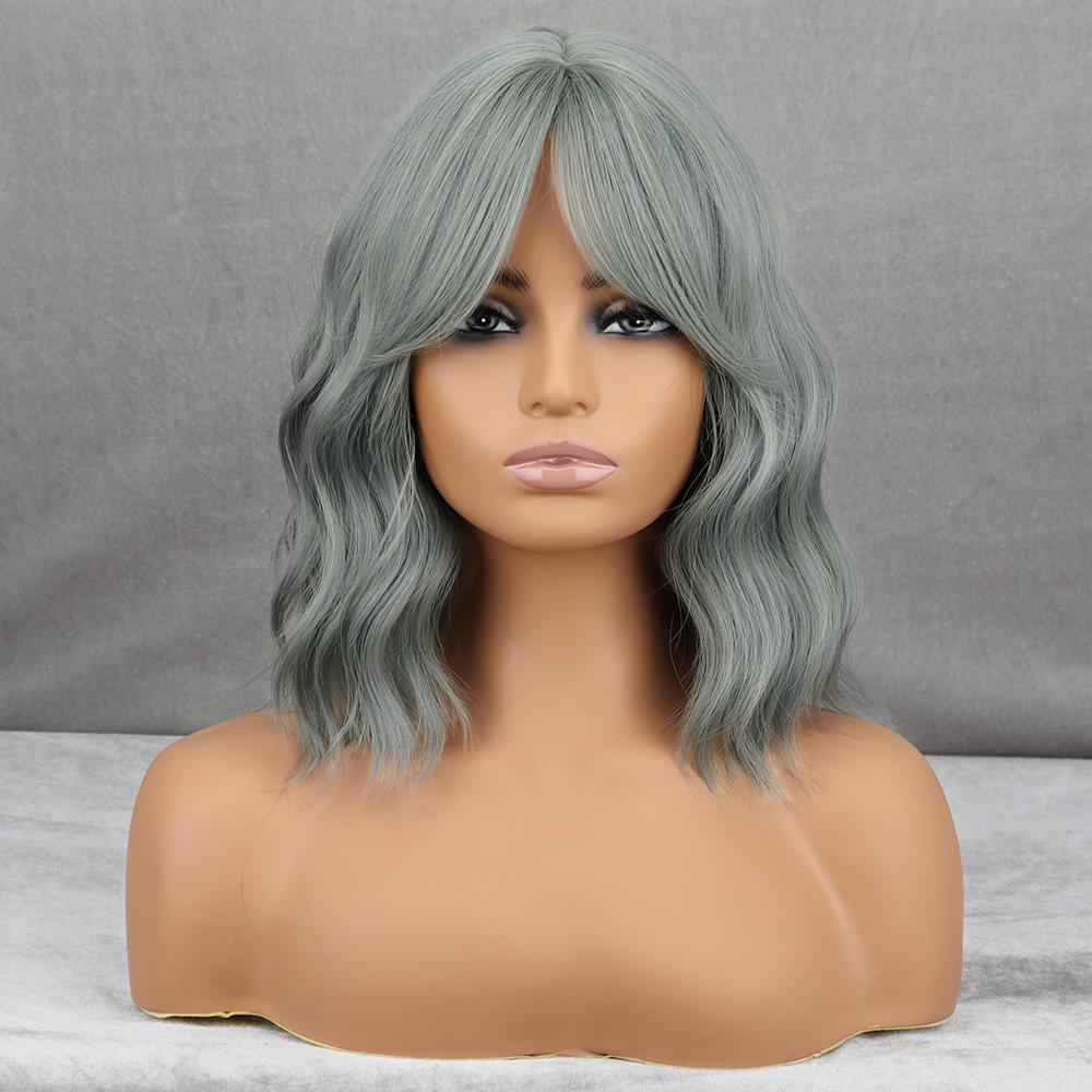 MISS WIG Фиолетовый волнистый парик из синтетического термостойкого волокна для женщин с челкой, черный, розовый, коричневый, косплей, повседневный парик