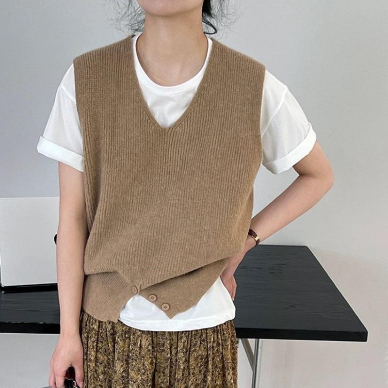 Ленивый дизайн, пуловер, вязаный жилет без рукавов с v-образным вырезом, свитер для женщин, осенне-зимний свободный свитер, жилет, женский топ