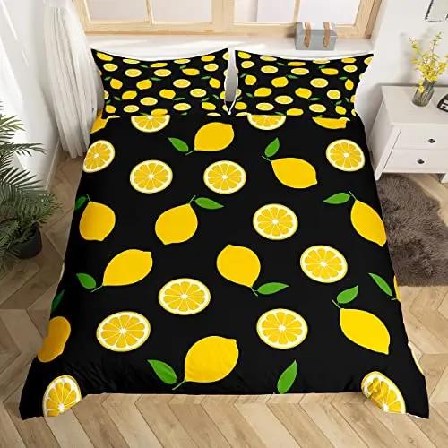 Комплект пододеяльников Lemon, комплект постельного белья из 3 предметов для комнаты подростка, ботанический натуральный ярко-желтый и черный пододеяльник с 2 наволочками