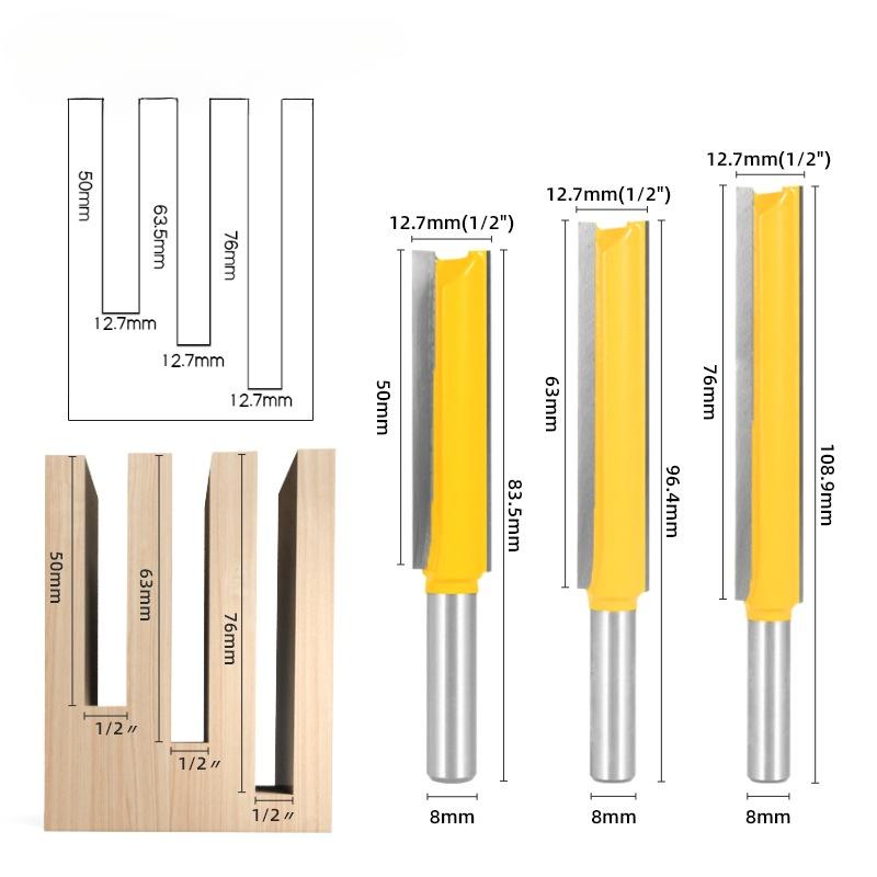 Allsome 8 мм хвостовик 1/2 двойной край удлиненный прямой лезвие обрезной резак прорезной деревообрабатывающий фрезерный резак гравировальный станок