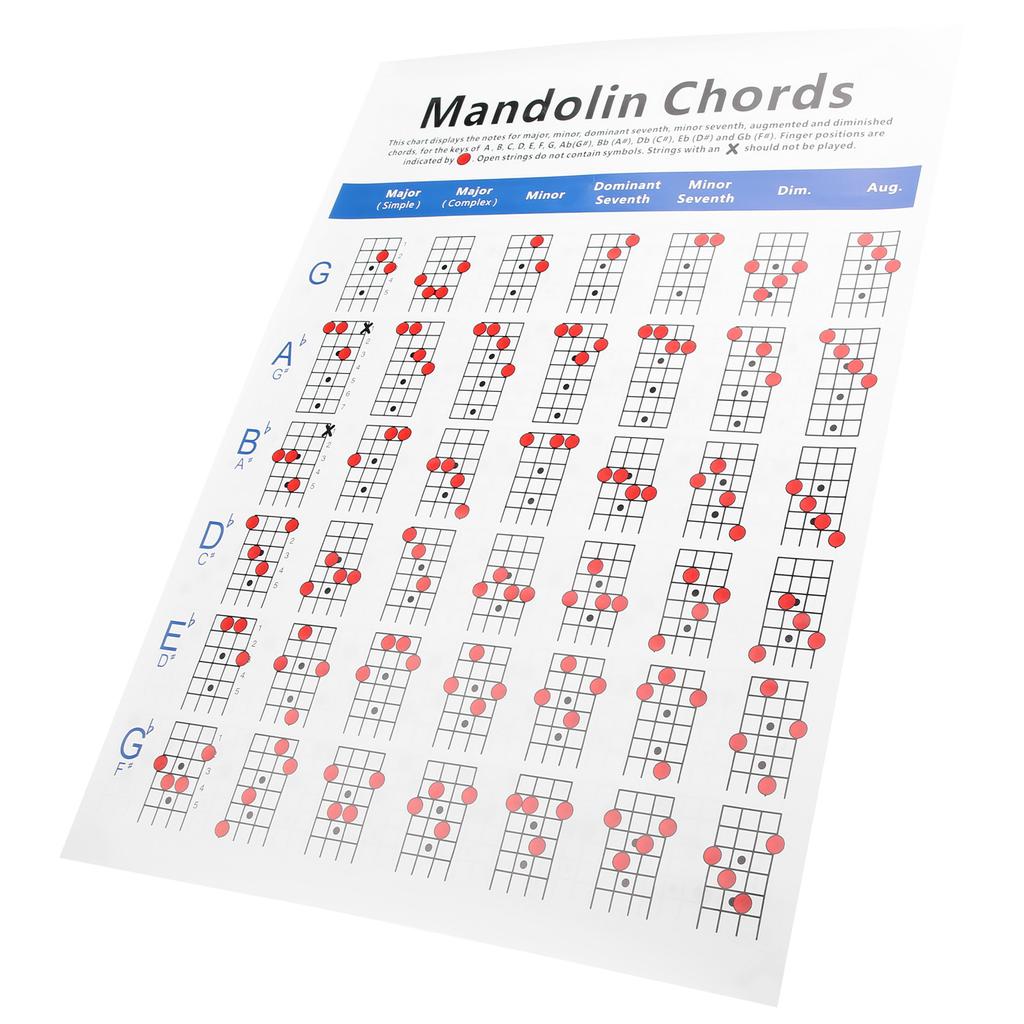 Practical Mandolin Chord Chart Fretboard Notes Coated Paper for Beginners Adult Kid