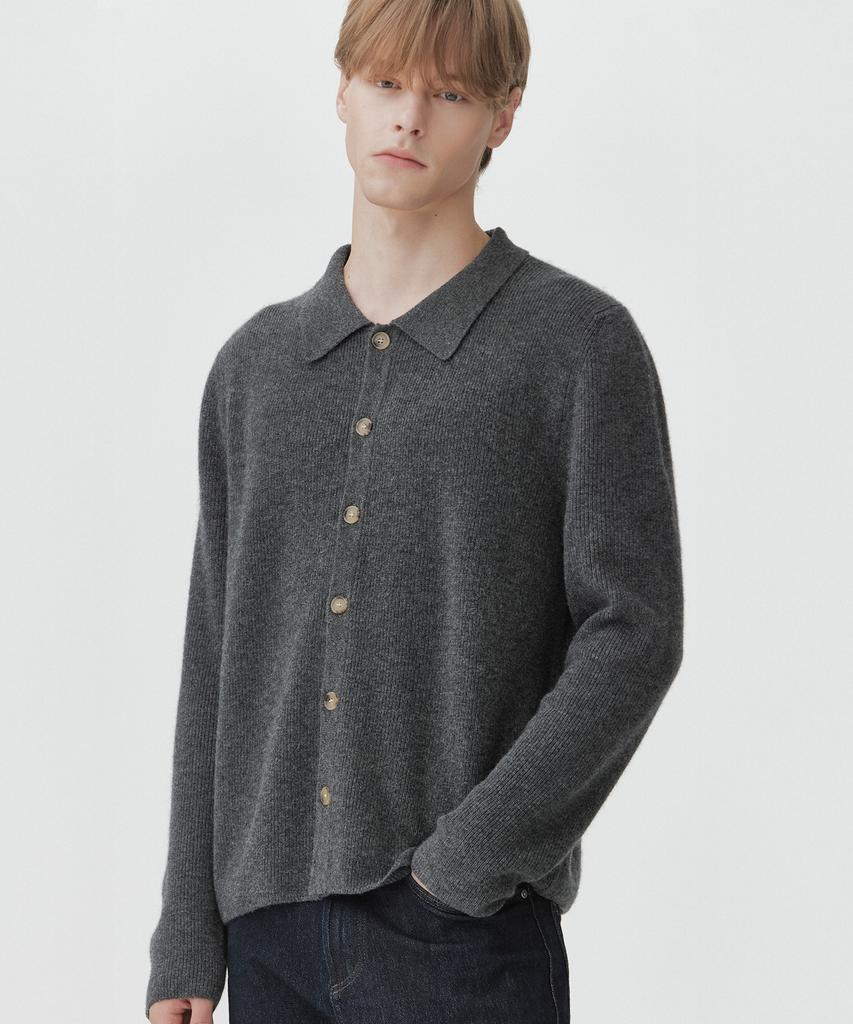 JE NE SAIS QUOI [Uni] Lip Collar Cashmere Cardigan_ Charcoal