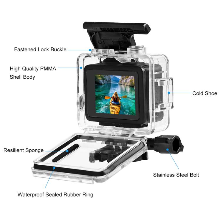 Для GoPro HERO 4K 2024 PULUZ 60m / 196ft водонепроницаемый защитный чехол с пряжкой базовое крепление и винт (прозрачный)