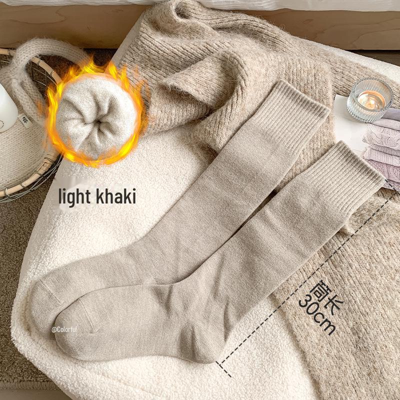 Женские осенне-зимние толстые шерстяные нескользящие, без косточек, антипиллинговые носки с высокой трубой до голени