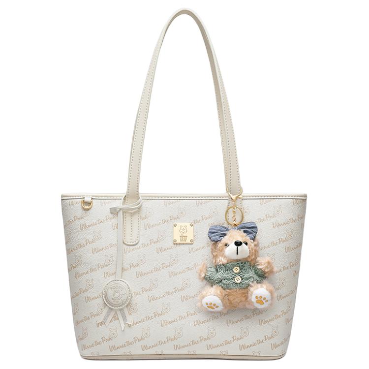 New Disney Winnie The Pooh Series PVC Tote Bag, Shopping Bag, Shoulder Bag Regular Women's Ecru/Pink DHF51737-C