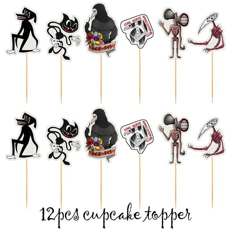 Сиреноголовый Мультяшный Кот Тема Ужасов Баннер из Воздушных Шаров Набор Топперов для Торта на День Рождения