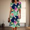 Women's Fashion Graceful Flower Print Summer Spring Short Sleeve O-Neck Casual Dresses