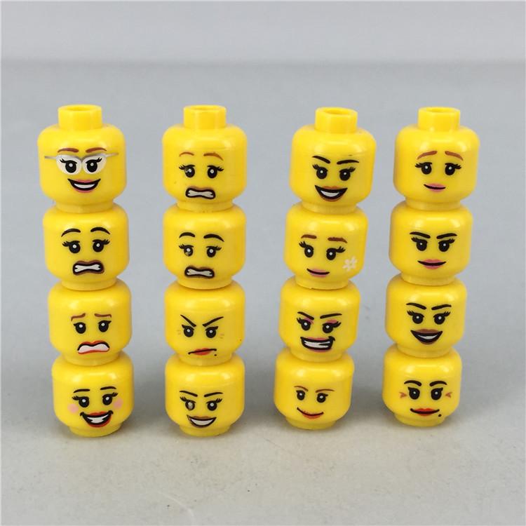 Set  MOC Bricks Boys and Girls Cute Beard Face Expression Figure Head Educational Building Blocks Toys For Kids Gift