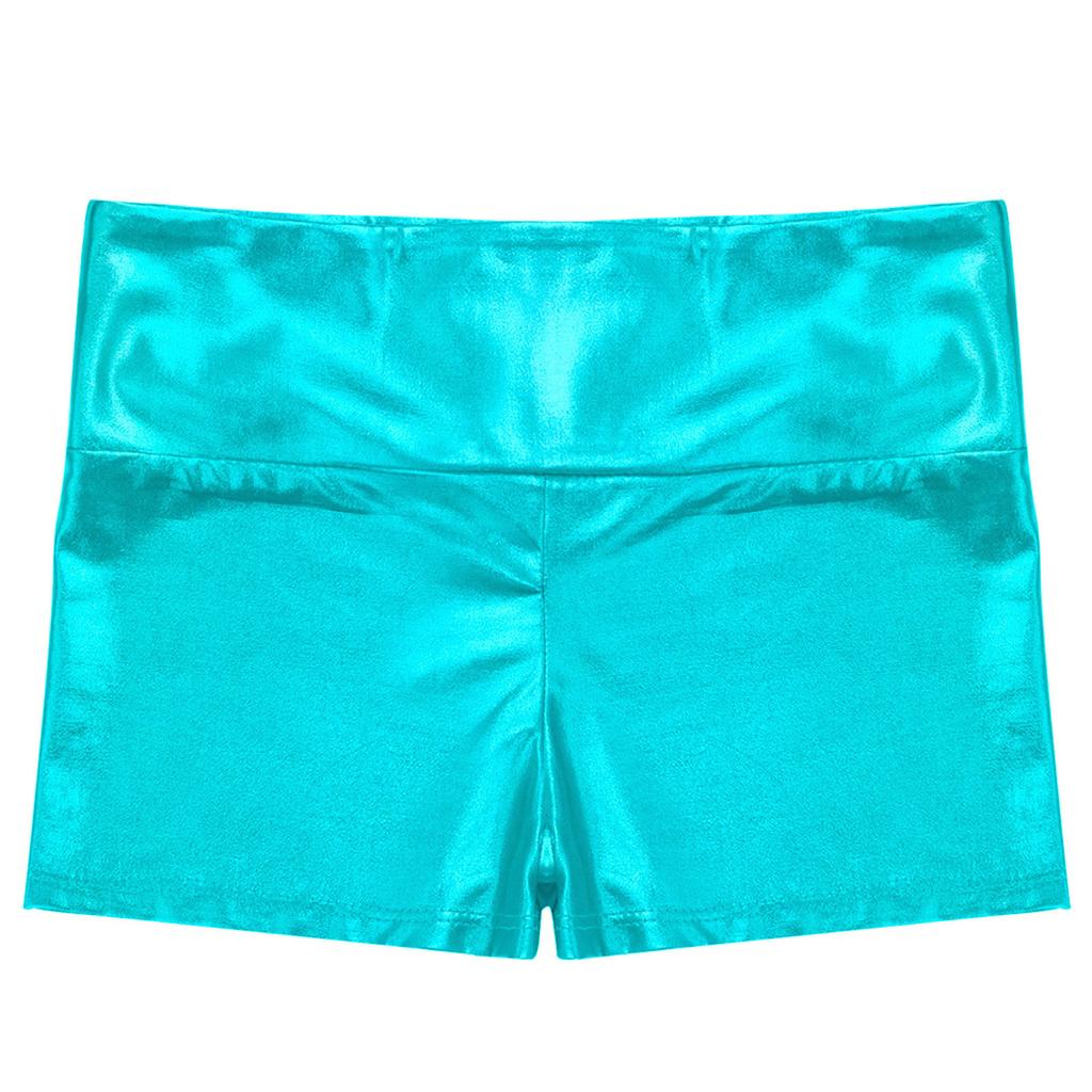 Kids Girls Metallic Shiny Gymnastic Dance Shorts Sports Bottoms Ballet Activewear Shorts