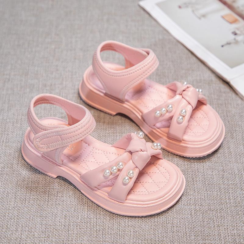 Сандалии для маленьких девочек с крестиком, детские сандалии принцессы с жемчугом, нескользящие, модные детские летние пляжные туфли, все размеры 26-37