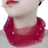 Solid Color Neck Collar Faux Pearls Decor Elastic Organza Lace Scarf Elegant Multi-functional Elastic Neck Wrap