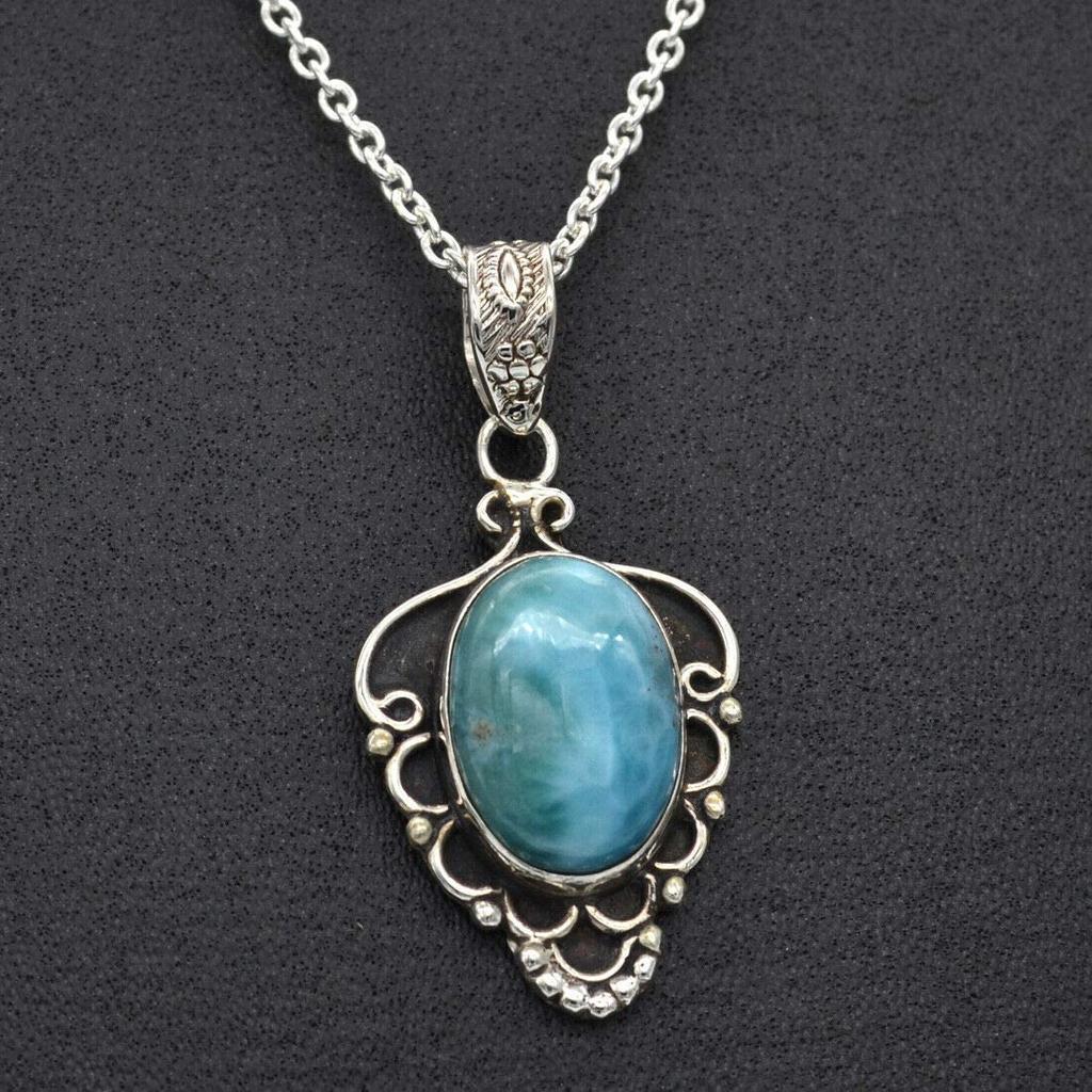 Ожерелье Ларимар, Стерлинговое Серебро 925 пробы, Женское Ожерелье в стиле Бохо, Подарок на помолвку, Дизайнерское Ожерелье, Свадебные украшения, Ювелирные изделия ручной работы