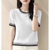 Летний свитер женский Ice Silk Color Matching Round Neck Short Sleeves Loose T Shirt Top Women