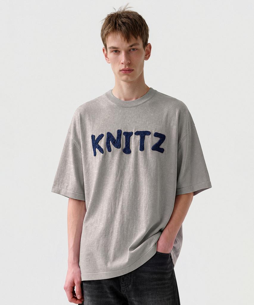CUTZ Stone Washed Lettering Patch Short Sleeve Knit