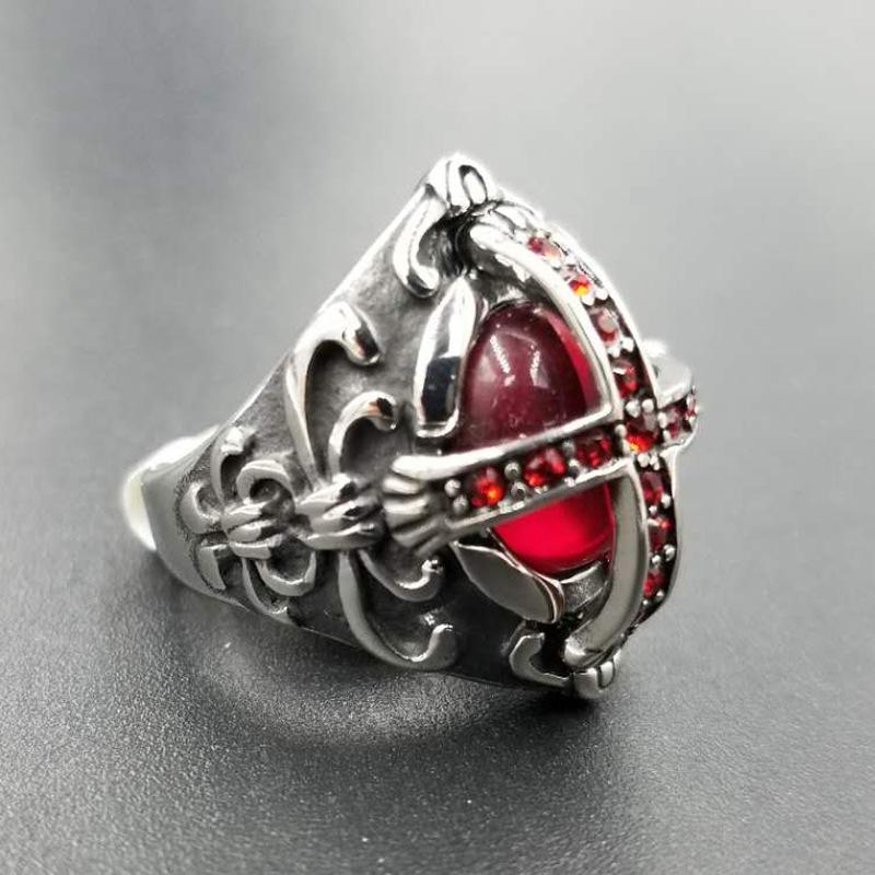 S925 Silver Ring Gemstone Ring Gothic Ruby Diamond Men's Ring Vampire Ring