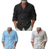 Fall Spring Men Shirt Double-breasted Stand Collar Cardigan Long Sleeves V Neck Loose Mid Length Casual