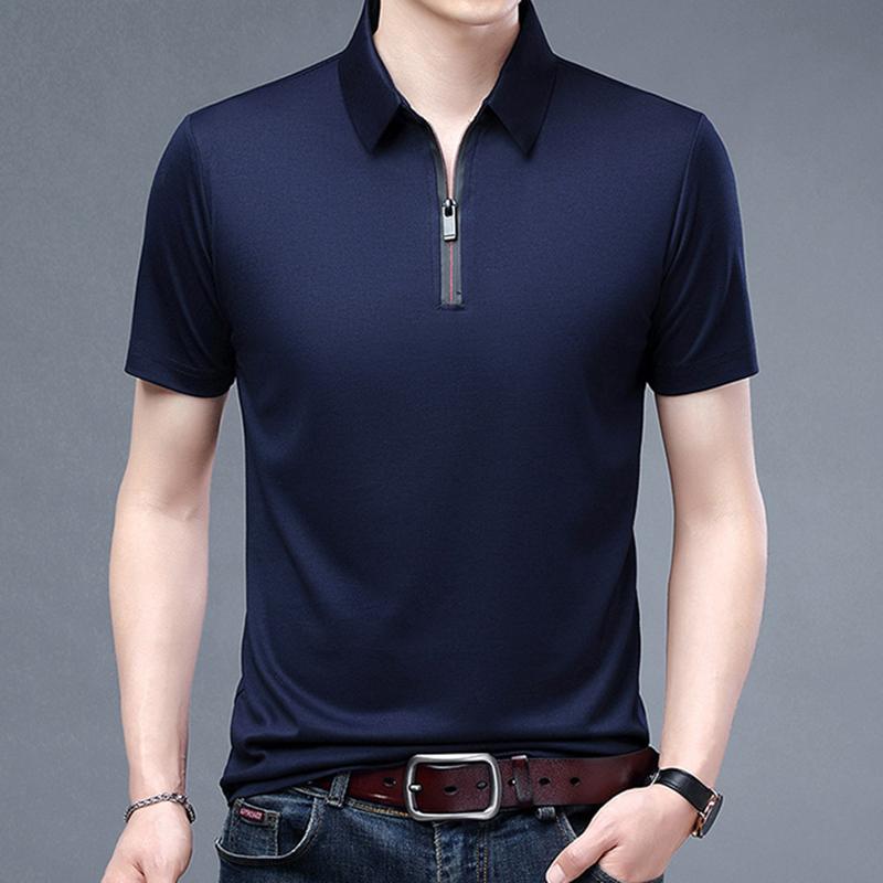 Летние мужские поло с короткими рукавами, свободные повседневные футболки с лацканами, дышащие, впитывающие пот топы больших размеров
