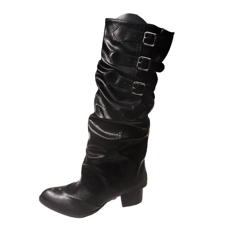 Платформа женские ковбойские сапоги в стиле вестерн модные слипоны съемные рыцарские длинные сапоги осень-зима толстый каблук женская обувь