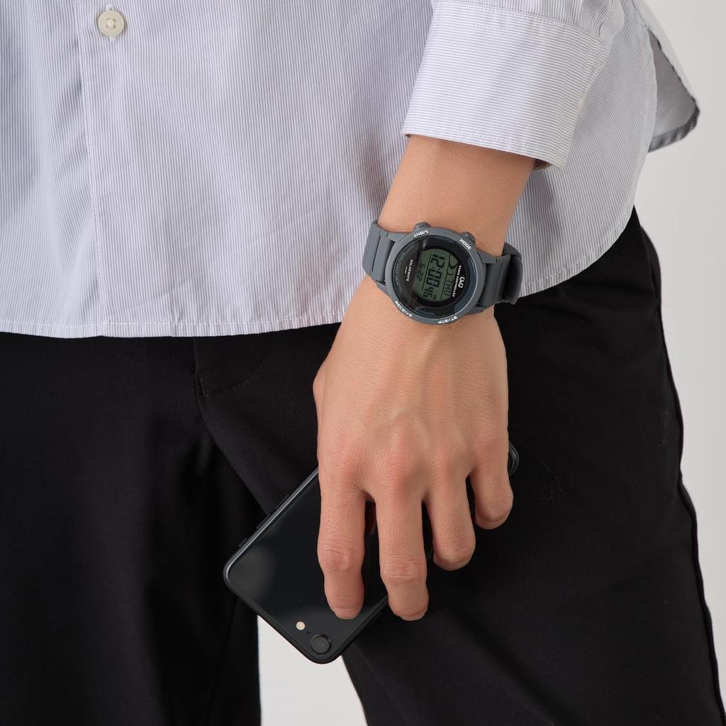 Мужские часы Citizen Digital Solar Date Urethane Navy Q&Q, Радиоуправляемые, Питание от солнечной энергии, Водонепроницаемые, Дисплей, Ремешок, D01A-002VK,