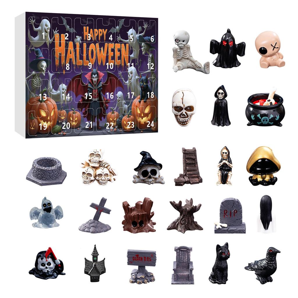2026 Advent Calendar Halloween Surprise Gifts Box Scary Resin Dolls Ornaments 24 Days Countdown Calendars For Party Decorations