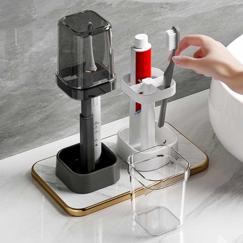 Подставка для зубной щетки Yousheng с чашкой, пылезащитная, регулируемая высота, 3 слота, держатель зубной пасты для электрической зубной щетки, многофункциональный органайзер