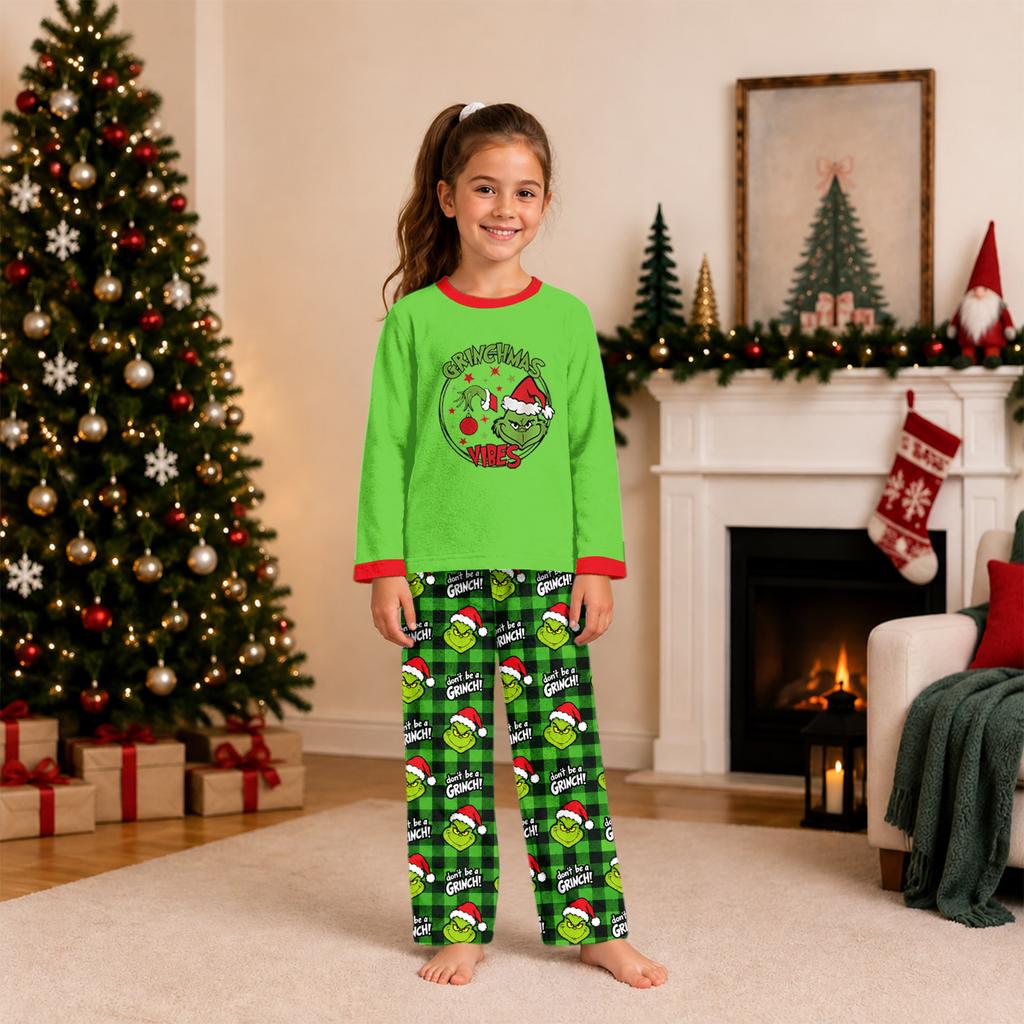 Christmas Print Family Matching Plush Loungewear Set, Parent-Child Holiday Pajamas