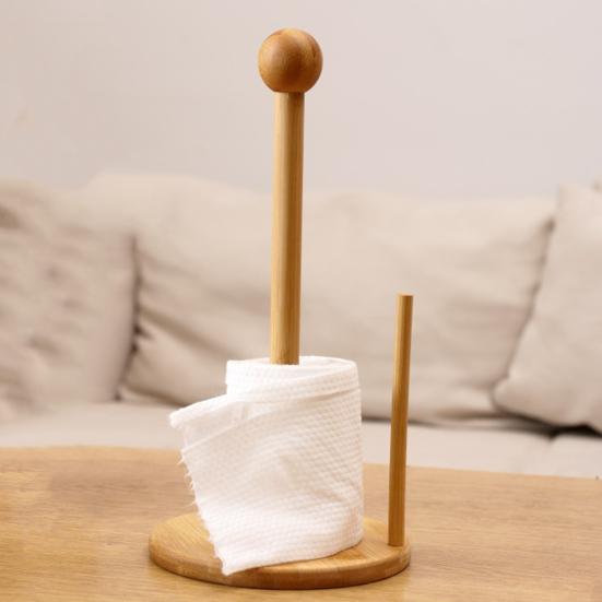 Бамбуковый держатель для бумажных полотенец, деревенский стоячий органайзер для бумажных полотенец, диспенсер для рулонов для кухонной столешницы, ванной комнаты, обеденного стола