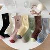 Женские носки Dongdaemun, двойная вязка, мультяшное выражение, смайлик, вышитое животное, женские хлопковые носки, средние носки-трубы, наборные носки