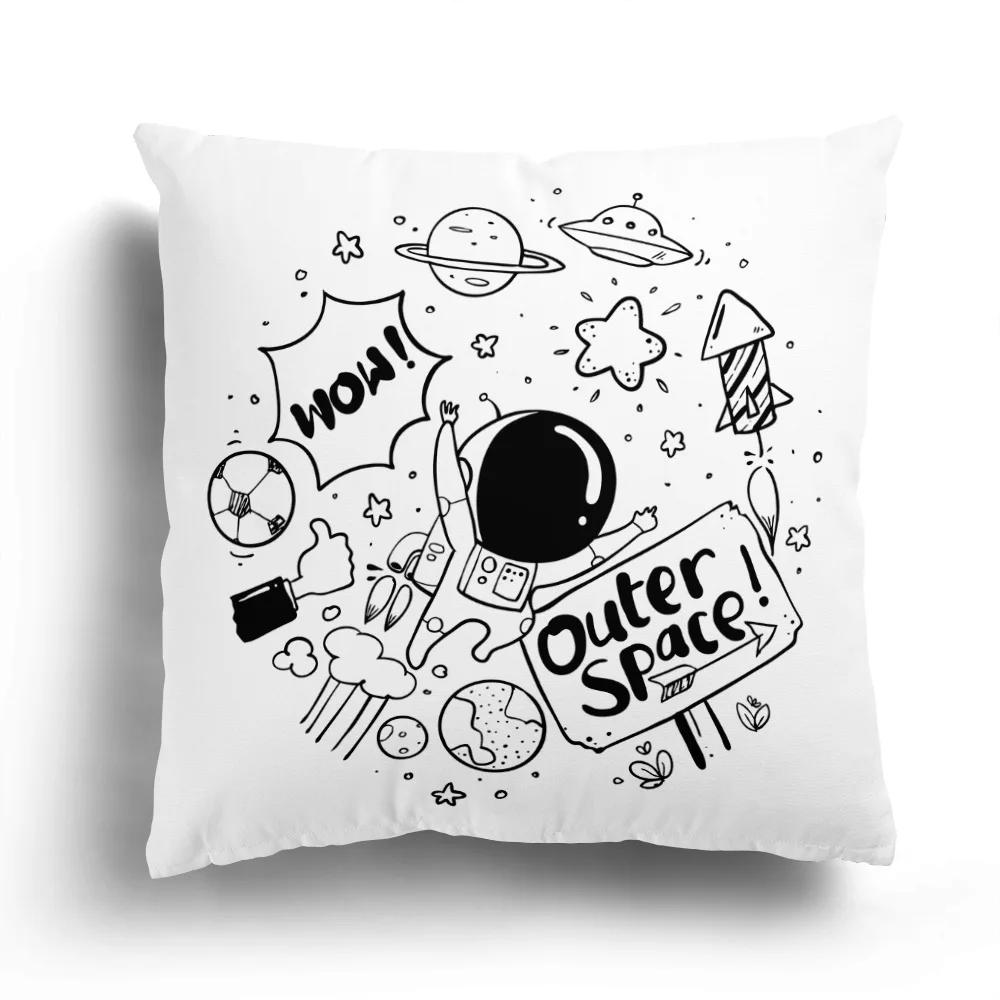 Fashion Black and White Star Astronaut Pillowcase Sofa Cushion Cover Home Living Room Decoration Cartoon Pattern